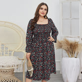 Elveira - Floral Square-Neck Midi Dress